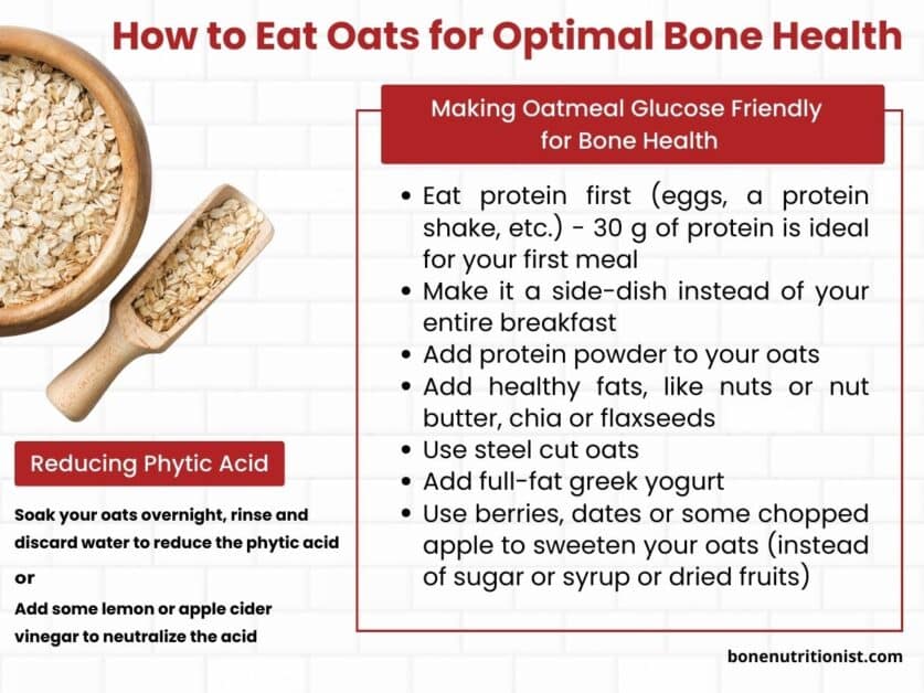 How To Make Oats Good for Osteoporosis by reducing phytic acid and making oats glucose friendly by adding protein and healthy fat
